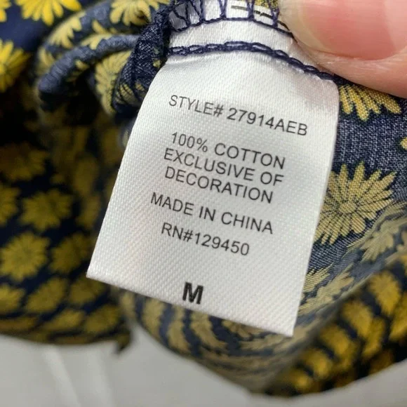 Earthbound Trading Co. Mixed Print Boho Tiered Cotton Navy Peasant Tunic, size M - Picture 9 of 12